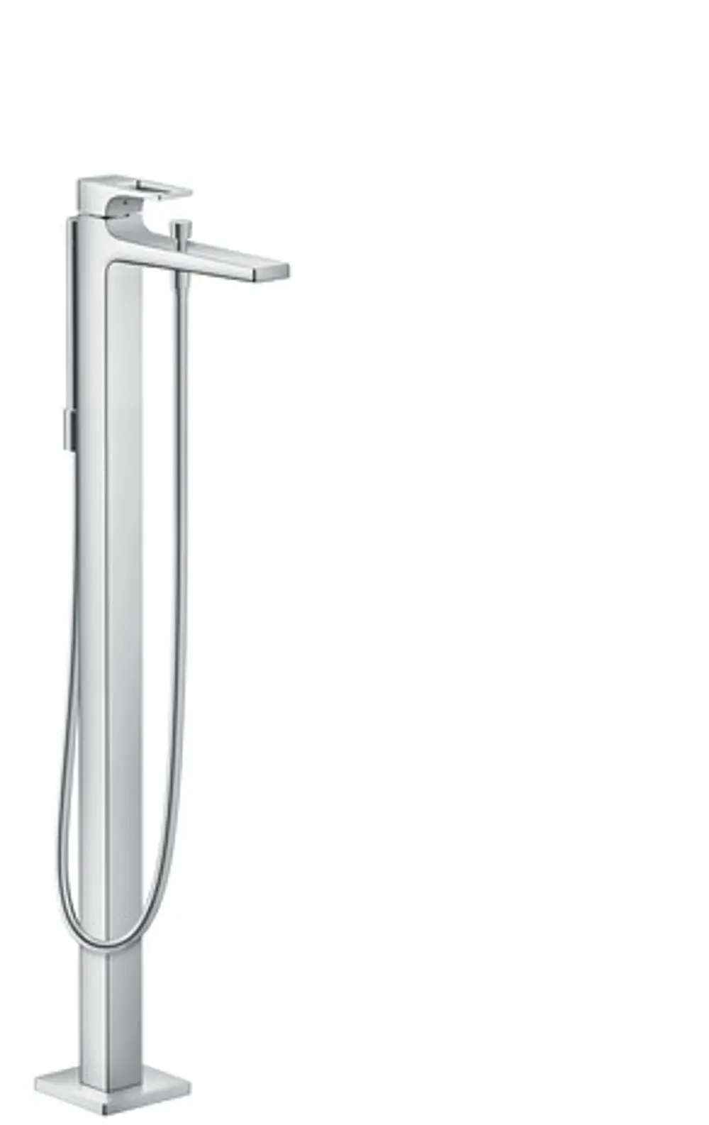 Bodenstehender Einhebel-Wannenmischer in Chromoptik von Hansgrohe mit Bügelgriff, geeignet für die Installation in Badewannen.